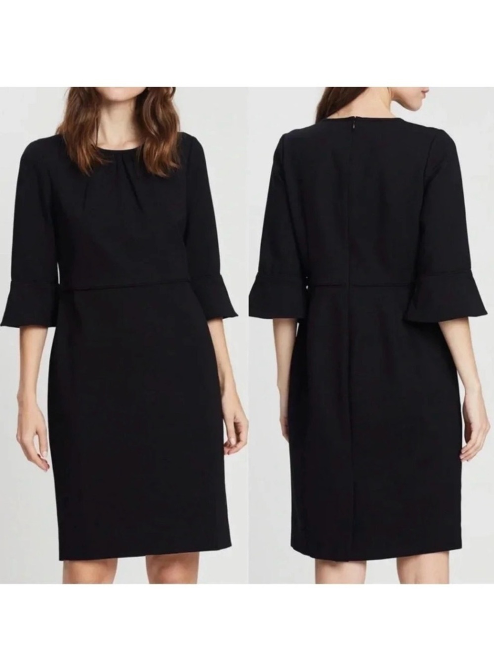J.Crew Black Label Ponte Bell Sleeve Sheath Dress Black Size 6